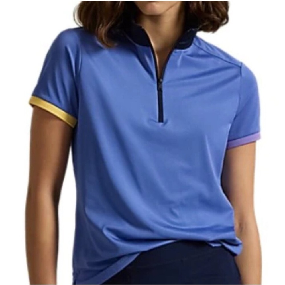 RLX Ralph Lauren Blue Short Sleeve Tee with Yellow and Purple Trim